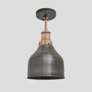 Industville Brooklyn Cone Flush Mount, 7 Inch, Pewter, Copper Holder