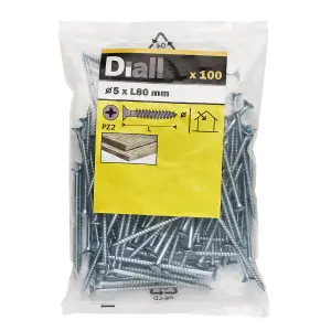 Diall Double-countersunk Zinc-plated Carbon steel Screw (Dia)5mm (L)80mm, Pack of 100