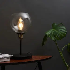 ValueLights Sheridan Industrial Style Black and Gold Table Lamp with Clear Glass Globe Shade