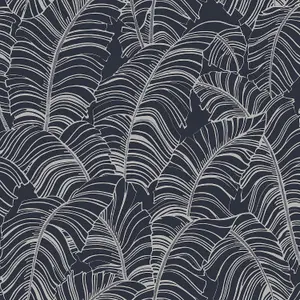 Galerie Bazaar Navy Broadleaf Smooth Wallpaper