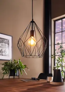 EGLO Carlton Black Metal 1 Light Ceiling Pendant, (D) 31cm