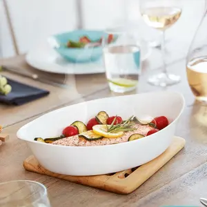 URBNLIVING 29cm Width White Opal Glass Oval Serving Dish