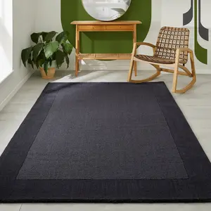 Handmade Luxurious Modern Easy to Clean Wool Bordered Charcoal Plain Wool Rug for Living Room & Bedroom-120cm X 170cm