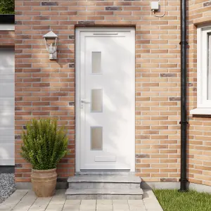 Fortia Kilifi Frosted Glazed White RH External Front Door set, (H)2085mm (W)840mm