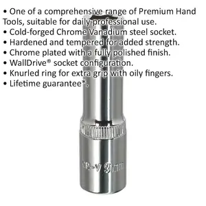 Premium 9mm Forged Steel Deep Drive Socket - Polished Chrome Vanadium Finish