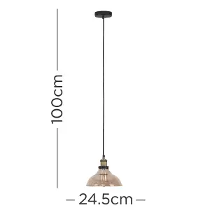 ValueLights Wallace Black and Gold Ceiling Light Pendant with Amber Tinted Clear Glass Shade with LED Filament Bulb In Warm White