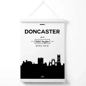 Doncaster Black and White City Skyline Poster with Hanger / 33cm / White