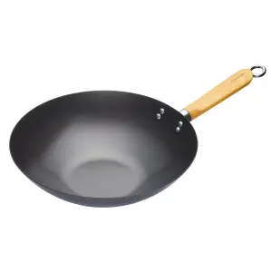 KitchenCraft Carboon Steel Black Induction Wok Non-Stick Frying Pan 25cm