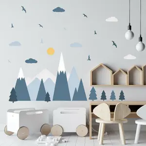 Walplus Colourful Mountains Landscape, Blue, Scandinavian Style, Children Wall Stickers Kids Sticker PVC Blue