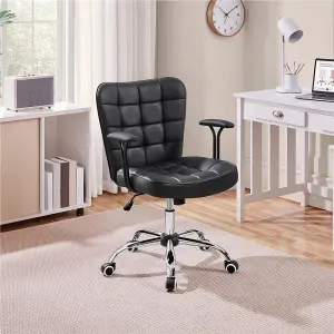 Yaheetech PU Leather Adjustable Desk Chair with Padded Armrests and Rolling Wheels - Black