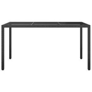 Berkfield Garden Table 150x90x75 cm Tempered Glass and Poly Rattan Black