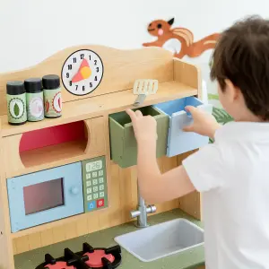 Teamson Kids Little Chef Florence Classic Interactive Wooden Play Kitchen, Wood Grain