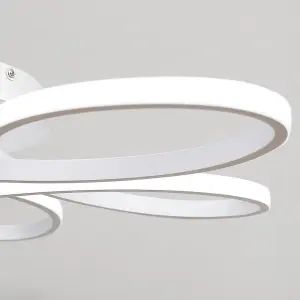 White Frame Modern 6 Circle Curved Acrylic Semi Flush LED Ceiling Light Fixture Cool White 74cm