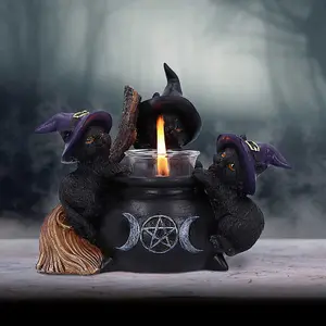 Nemesis Now - Familiar Cauldron Black Cat Candle Holder 12.5cm