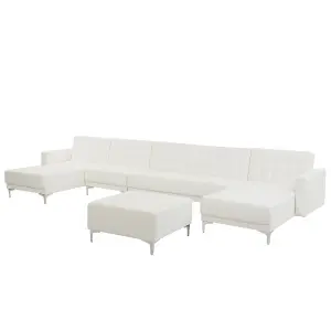 Large Sofa with Ottoman ABERDEEN White Faux Leather Symmetrical