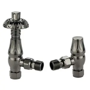 Pair of Dark Nickel Decorative Metal Head Angled Radiator Valves