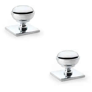 2 PACK - Classic Round Cabinet Door Knob & Matching Backplate Polished Chrome 34mm Handle