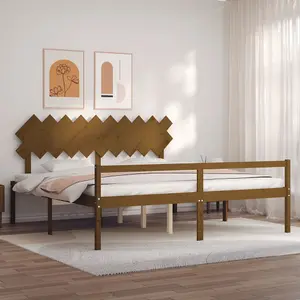 Berkfield Bed Frame with Headboard Honey Brown 200x200 cm Solid Wood