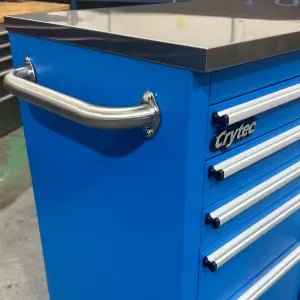 Crytec 72" Heavy Duty Blue Pro Tool Cabinet With Stainless Steel Top And Castor Wheels