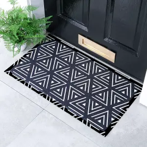 Black Geometric Triangles Indoor & Outdoor Doormat - 70x40cm