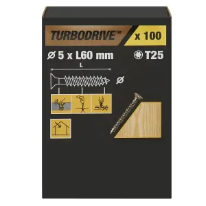 TurboDrive Torx Yellow-passivated Steel Screw (Dia)5mm (L)60mm, Pack of 100