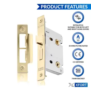 XFORT Polished Brass Bathroom Lock 75mm