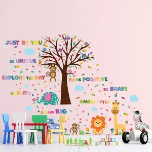 Walplus Combo Kids - Happy London Zoo with Colourful Quotes Wall Sticker PVC