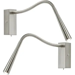 2 PACK Adjustable LED Wall Light Warm White Chrome Flexible Bedside Task Lamp