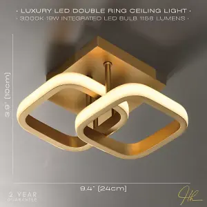 Contemporary Compact Double Head 40w LED Ceiling Light Fitting in Brushed Gold