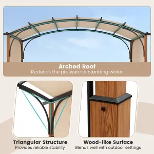 Costway 300 x 360cm Arched Patio Pergola w/ Retractable Canopy Outdoor Metal Gazebo