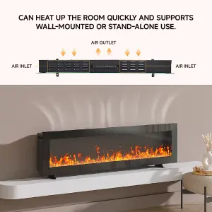 Black Electric Fire Wall Mounted or Freestanding Fireplace Heater 12 Flame Colors with Remote Control 50 inch