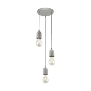 Pendant 3 Bulb Ceiling Light Steel Rose Grey Concrete Shade Bulb E27 3x60W