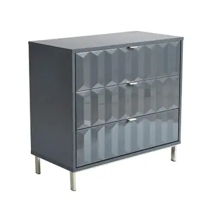 Home Source Siena 3 Drawer Grey High Gloss Bedroom Storage Chest Unit