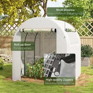 Outsunny Walk in Polytunnel Greenhouse with Roll-up Window and Door, White