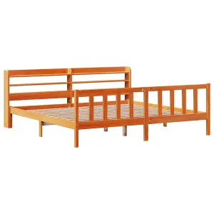 Berkfield Bed Frame with Headboard without Mattress Wax Brown 180x200 cm Super King