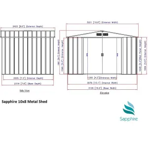 10 x 8 Apex Metal Garden Shed - Anthracite Grey (10ft x 8ft / 10' x 8' / 3.2m x 2.4m)