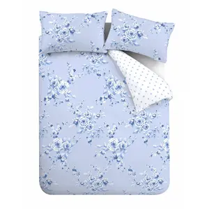 Canterbury Floral Reversible Double Duvet Cover Set with Pillowcases with Pillowcases Cornblue / Single - 1 Standard Pillowcase