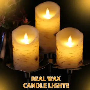 Set of 3 LED Flameless Pillar Candles Flickering Battery Operated with Remote