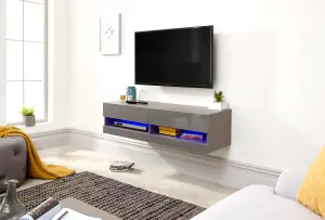 GFW Galicia 120cm Wall TV Unit with LED Grey