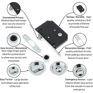 EAI - Sliding Door Bathroom Mortice Lock - Polished Chrome