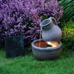 Primrose Greek Pouring Jug and Bowl Solar Powered Water Feature with Warm White LED Lights 40cm