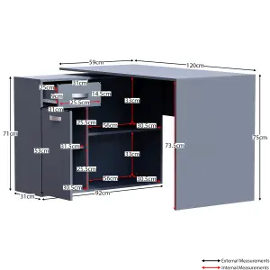 Vida Designs Longton Grey Adjustable L-Shaped Computer Desk with Shelves, Drawer and Door