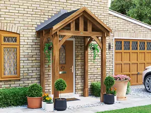 Dunster House Wooden Porch Canopy Kit 2m x 1.5m Pressure Treated Door Shelter Thunderdam Full Height 4 Post