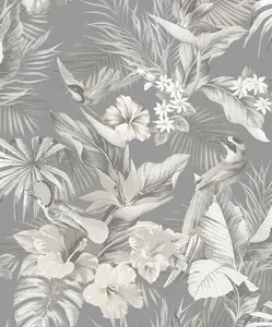 Vasari Paradise Birds Grey Wallpaper