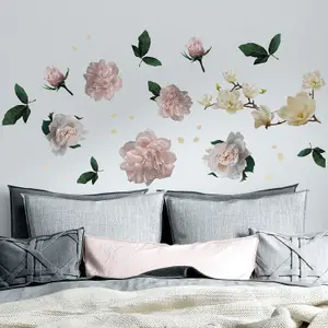 Walplus White Magnolia With Roses Wall Stickers Mural Decal