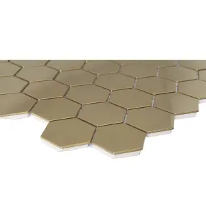 Albena Gold Satin Metal effect Flat Stainless steel Mosaic tile sheet, (L)300mm (W)300mm