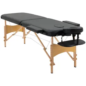 HOMCOM Wooden Folding Spa Beauty Massage Table w/ 2 Sections, Carry Bag, Black