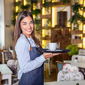 Black Round Tray Set - 45 cm Non-Slip Serving Trays (4 Pack), Rubberized, Dishwasher Safe for Parties & Home Use