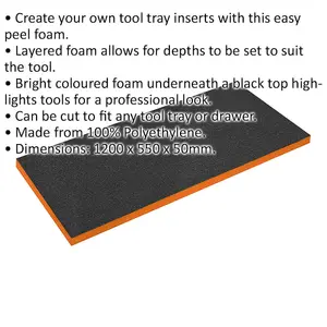 Customizable Easy Peel Shadow Foam Toolbox Insert - 1200mm x 550mm x 50mm - Orange and Black