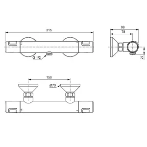 Ideal Standard Ceratherm T20 Thermostatic Mixer Shower Valve, Chrome, A7220AA